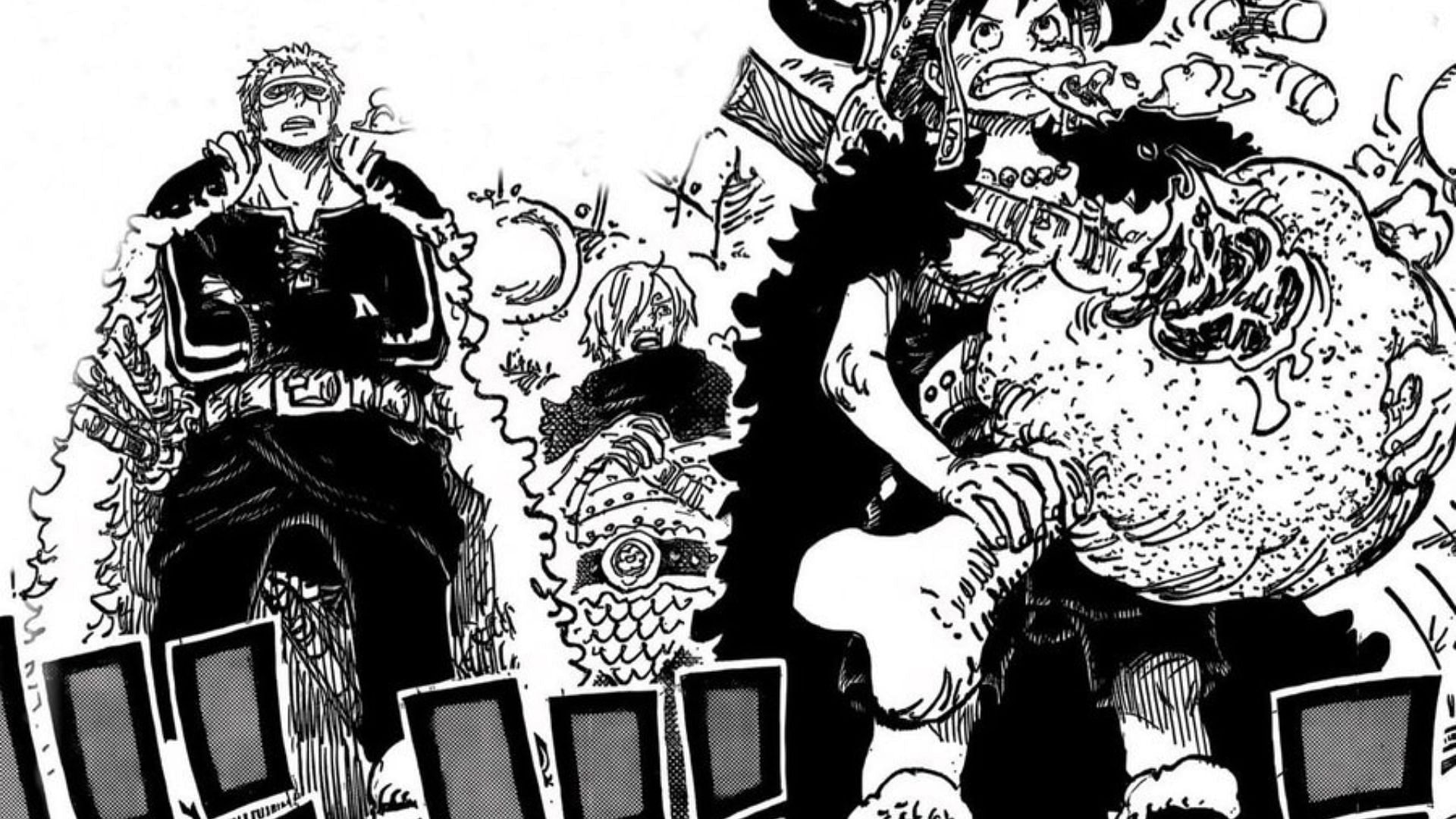 Luffy, Zoro, and Sanji as seen in One Piece chapter 1151 (Image via Shueisha)
